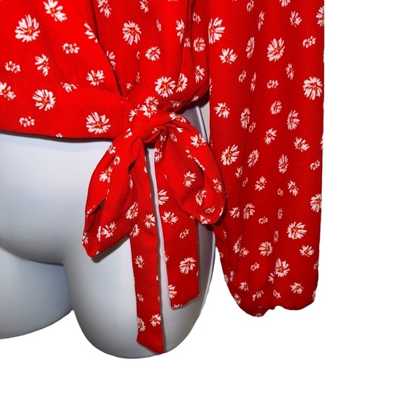 J By Jason Wu Red W/White‎ Floral Print L/S Wrap Blouse NWOT Size XS - Picture 5 of 8